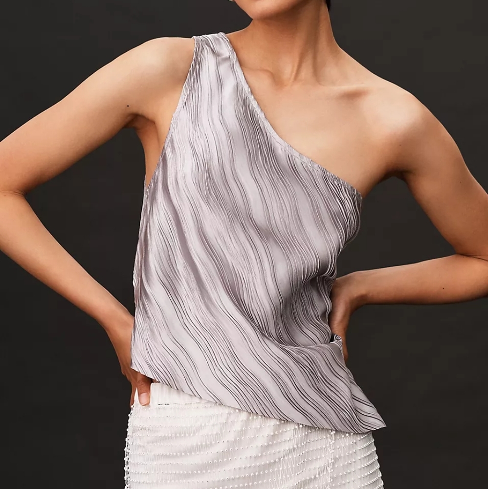 Anthropologie one shoulder textured tank top,  xs, silver